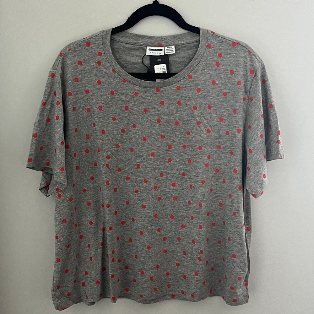 Noisy May Grey/Orange Polka Dot T-Shirt, Size XXL
